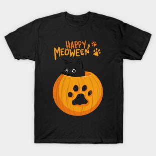 Happy Meoween! Cute Black Cat on Halloween T-Shirt